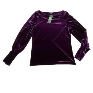 NWT Lauren Ralph Lauren Purple Velvet Long Sleeve Top Women's Size Large